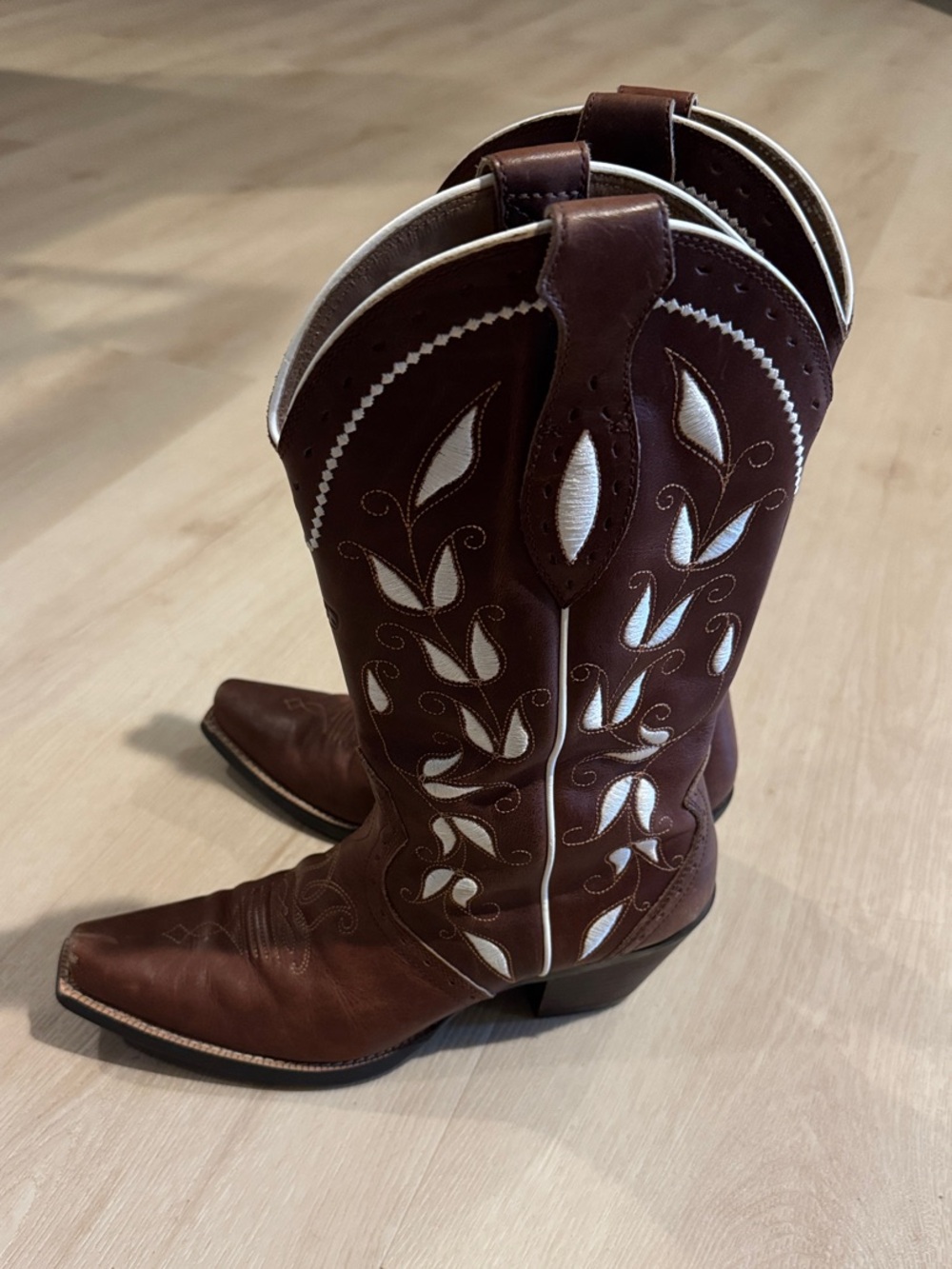 Ariat Sonora Brown Leather Embroidered Western Boots Cowgirl Rodeo Boho Snip